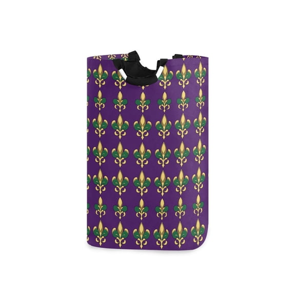 Yayeee Freestanding Laundry Hamper with Handle Collapsible Large Storage Basket for Clothes, Gold and Green Floral Pattern