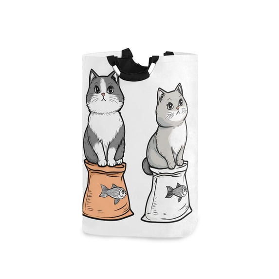 Yayeee Freestanding Laundry Hamper with Handle Collapsible Large Storage Basket for Clothes, Gray Cute Chubby Cat