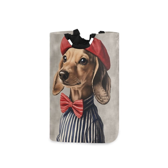 Yayeee Freestanding Laundry Hamper with Handle Collapsible Large Storage Basket for Clothes, Gray Dog Artist