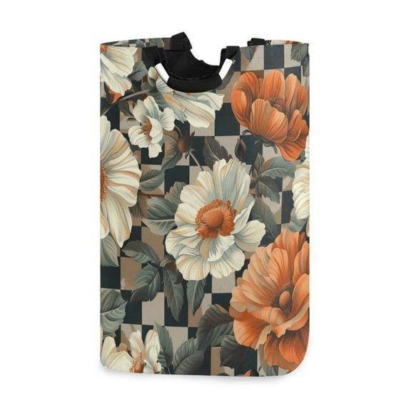 Yayeee Freestanding Laundry Hamper with Handle Collapsible Large Storage Basket for Clothes, Gray Floral Pattern