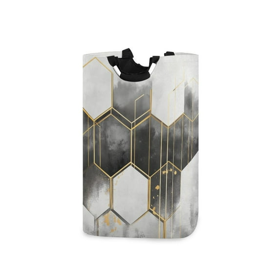 Yayeee Freestanding Laundry Hamper with Handle Collapsible Large Storage Basket for Clothes, Gray Hexagons