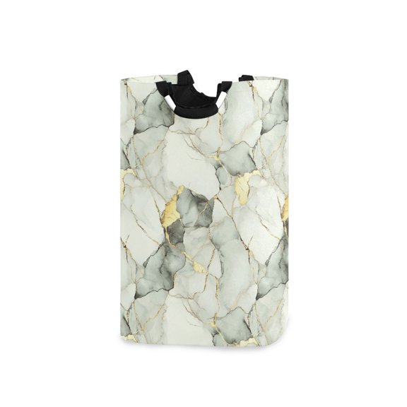 Yayeee Freestanding Laundry Hamper with Handle Collapsible Large Storage Basket for Clothes, Gray Marble Pattern