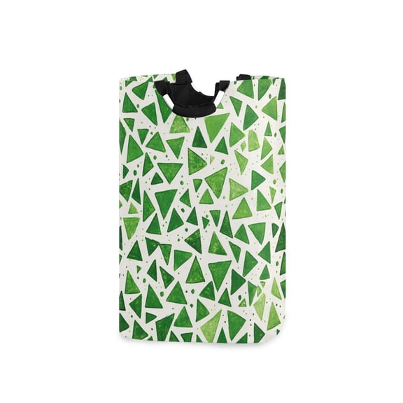 Yayeee Freestanding Laundry Hamper with Handle Collapsible Large Storage Basket for Clothes, Green Dot Triangles Pattern