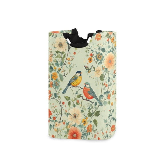 Yayeee Freestanding Laundry Hamper with Handle Collapsible Large Storage Basket for Clothes, Green Floral Pattern