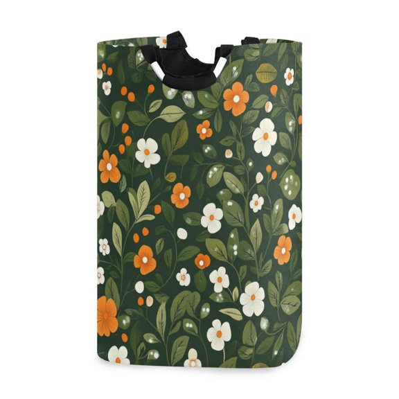 Yayeee Freestanding Laundry Hamper with Handle Collapsible Large Storage Basket for Clothes, Green Flowers Pattern