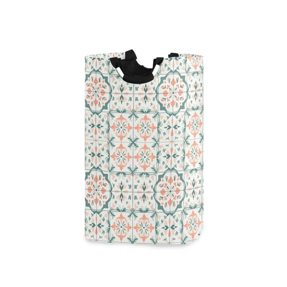 Yayeee Freestanding Laundry Hamper with Handle Collapsible Large Storage Basket for Clothes, Green Geometric Pattern