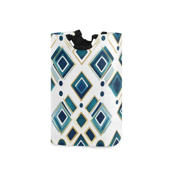 Yayeee Freestanding Laundry Hamper with Handle Collapsible Large Storage Basket for Clothes, Green Geometric Pattern
