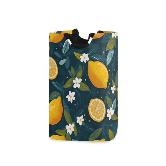 Yayeee Freestanding Laundry Hamper with Handle Collapsible Large Storage Basket for Clothes, Green Lemons