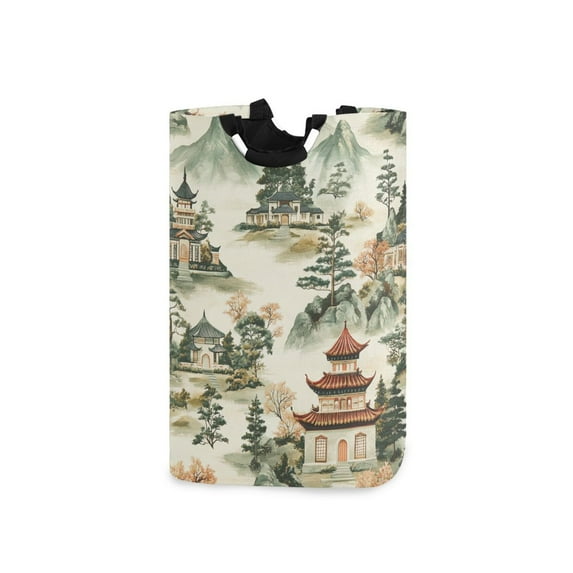 Yayeee Freestanding Laundry Hamper with Handle Collapsible Large Storage Basket for Clothes, Green Mountain Pattern