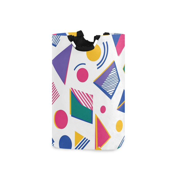 Yayeee Freestanding Laundry Hamper with Handle Collapsible Large Storage Basket for Clothes, Green Retro Shapes