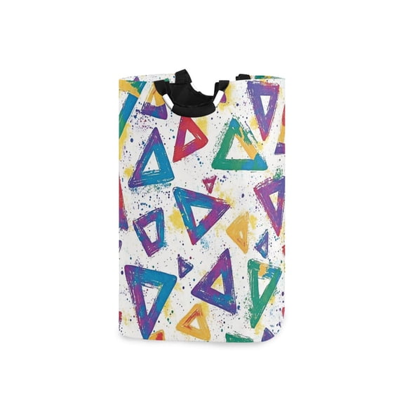 Yayeee Freestanding Laundry Hamper with Handle Collapsible Large Storage Basket for Clothes, Green Simple Triangles
