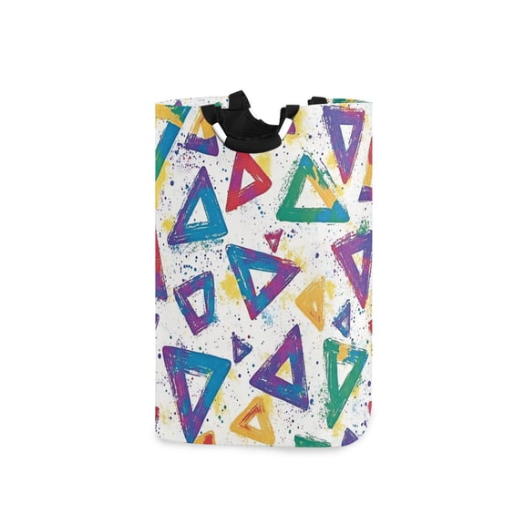 Yayeee Freestanding Laundry Hamper with Handle Collapsible Large Storage Basket for Clothes, Green Simple Triangles