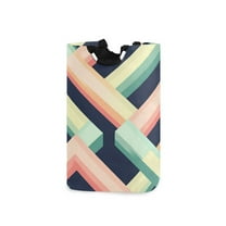 Yayeee Freestanding Laundry Hamper with Handle Collapsible Large Storage Basket for Clothes, Green Stripes