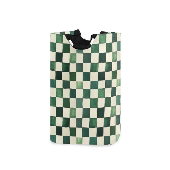 Yayeee Freestanding Laundry Hamper with Handle Collapsible Large Storage Basket for Clothes, Green and White Plaid Pattern