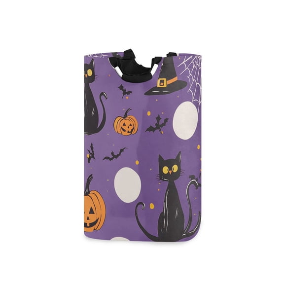 Yayeee Freestanding Laundry Hamper with Handle Collapsible Large Storage Basket for Clothes, Halloween Black Cat