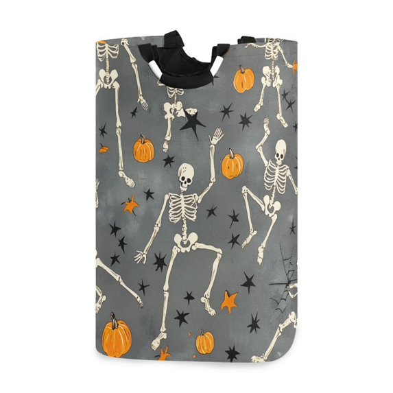 Yayeee Freestanding Laundry Hamper with Handle Collapsible Large Storage Basket for Clothes, Halloween Dancing Skeleton