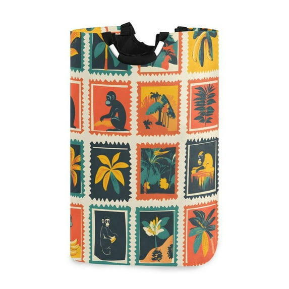 Yayeee Freestanding Laundry Hamper with Handle Collapsible Large Storage Basket for Clothes, Jungle Stamp