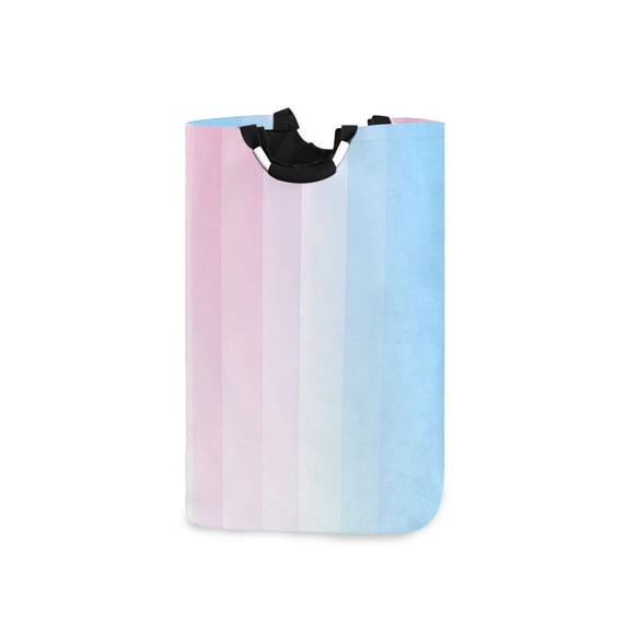 Yayeee Freestanding Laundry Hamper with Handle Collapsible Large Storage Basket for Clothes, Light Blue Stripes
