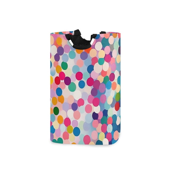 Yayeee Freestanding Laundry Hamper with Handle Collapsible Large Storage Basket for Clothes, Light Colorful Circles