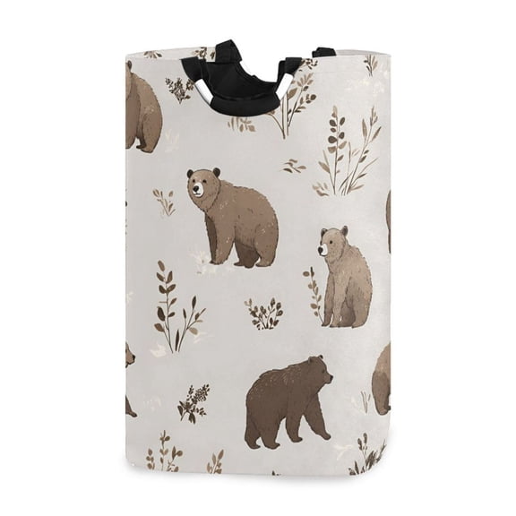 Yayeee Freestanding Laundry Hamper with Handle Collapsible Large Storage Basket for Clothes, Light Gray Bears