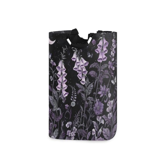 Yayeee Freestanding Laundry Hamper with Handle Collapsible Large Storage Basket for Clothes, Light Purple Flowers