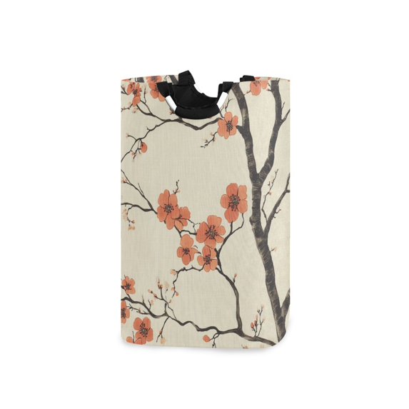 Yayeee Freestanding Laundry Hamper with Handle Collapsible Large Storage Basket for Clothes, Light Red Flowers