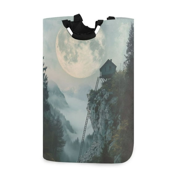 Yayeee Freestanding Laundry Hamper with Handle Collapsible Large Storage Basket for Clothes, Moon and House