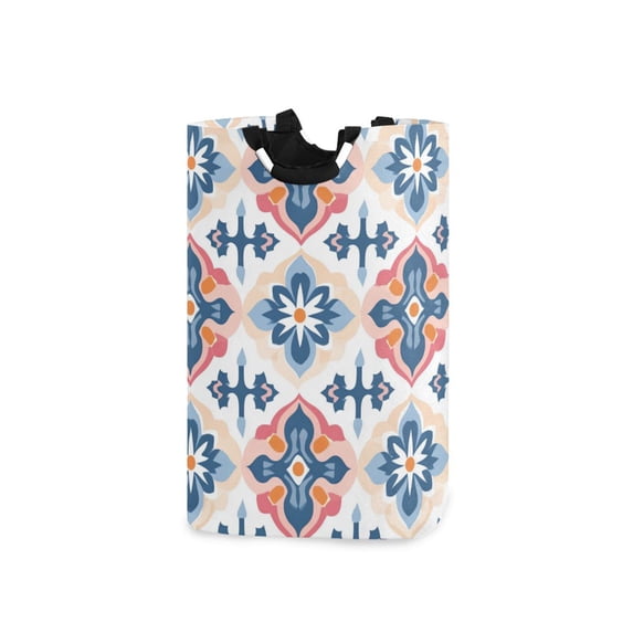 Yayeee Freestanding Laundry Hamper with Handle Collapsible Large Storage Basket for Clothes, Navy Blossom Mosaic