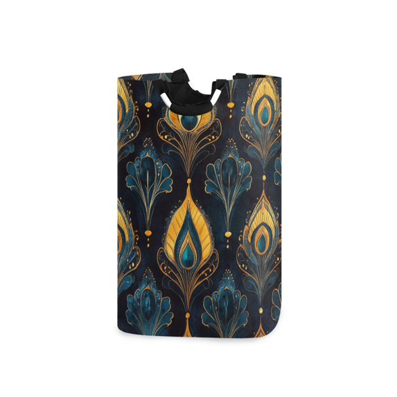 Yayeee Freestanding Laundry Hamper with Handle Collapsible Large Storage Basket for Clothes, Navy Blue Art Pattern