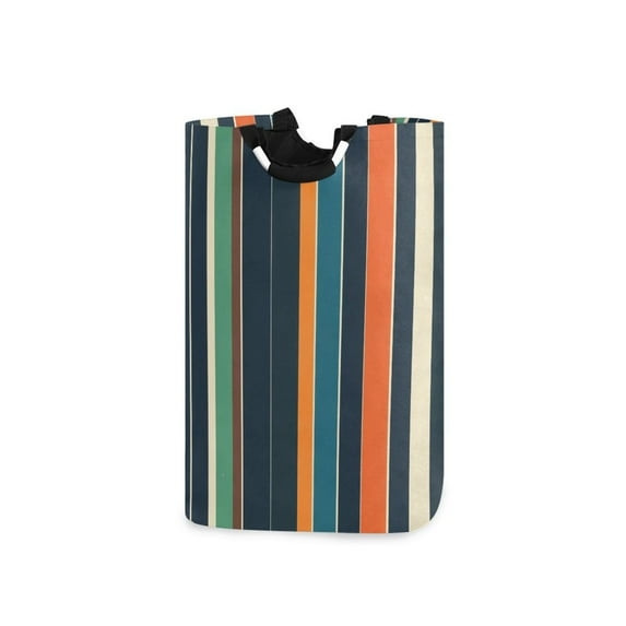 Yayeee Freestanding Laundry Hamper with Handle Collapsible Large Storage Basket for Clothes, Navy Blue Stripes