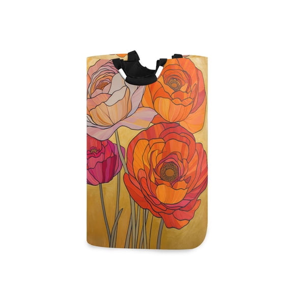 Yayeee Freestanding Laundry Hamper with Handle Collapsible Large Storage Basket for Clothes, Orange Abstract Floral