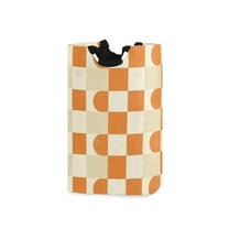 Yayeee Freestanding Laundry Hamper with Handle Collapsible Large Storage Basket for Clothes, Orange Checkered Pattern