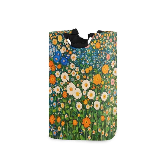 Yayeee Freestanding Laundry Hamper with Handle Collapsible Large Storage Basket for Clothes, Orange Floral Garden