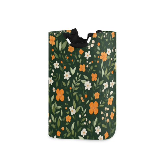 Yayeee Freestanding Laundry Hamper with Handle Collapsible Large Storage Basket for Clothes, Orange Flowers