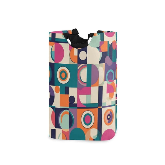 Yayeee Freestanding Laundry Hamper with Handle Collapsible Large Storage Basket for Clothes, Orange Geometric