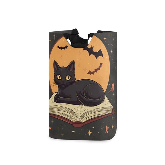 Yayeee Freestanding Laundry Hamper with Handle Collapsible Large Storage Basket for Clothes, Orange Halloween Cat