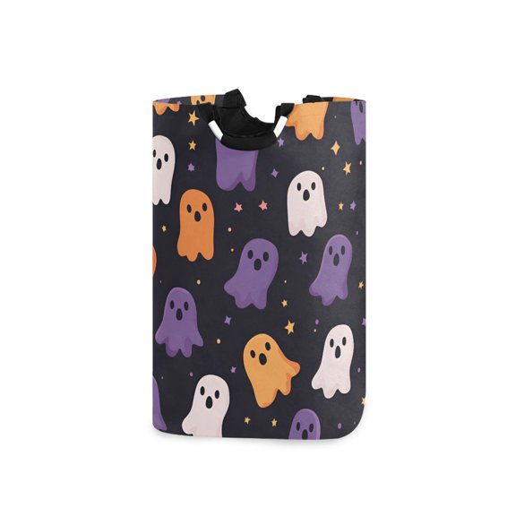 Yayeee Freestanding Laundry Hamper with Handle Collapsible Large Storage Basket for Clothes, Orange Halloween Ghosts