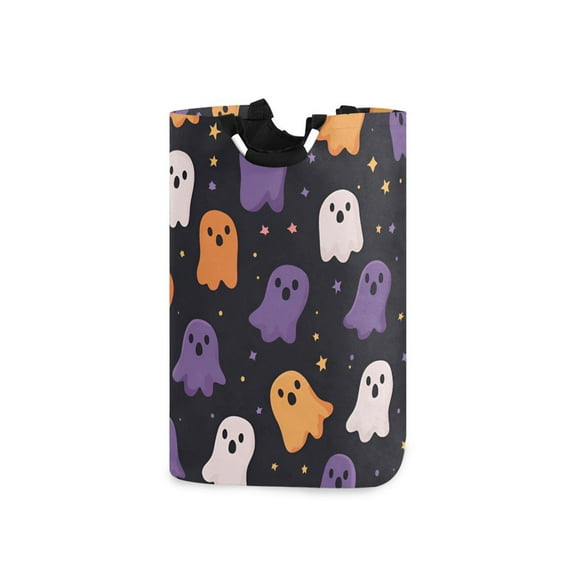 Yayeee Freestanding Laundry Hamper with Handle Collapsible Large Storage Basket for Clothes, Orange Halloween Ghosts
