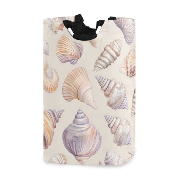 Yayeee Freestanding Laundry Hamper with Handle Collapsible Large Storage Basket for Clothes, Orange Watercolor Seashells