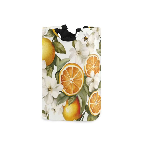 Yayeee Freestanding Laundry Hamper with Handle Collapsible Large Storage Basket for Clothes, Oranges Watercolor