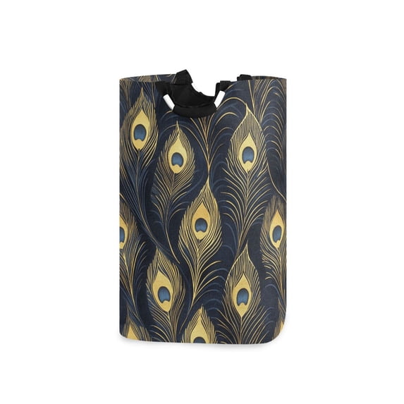 Yayeee Freestanding Laundry Hamper with Handle Collapsible Large Storage Basket for Clothes, Peacock Feathers Pattern