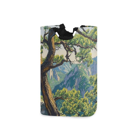Yayeee Freestanding Laundry Hamper with Handle Collapsible Large Storage Basket for Clothes, Pine Tree