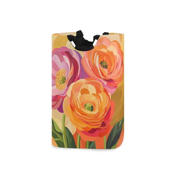 Yayeee Freestanding Laundry Hamper with Handle Collapsible Large Storage Basket for Clothes, Pink Abstract Floral