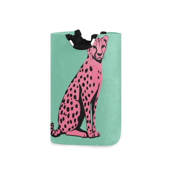Yayeee Freestanding Laundry Hamper with Handle Collapsible Large Storage Basket for Clothes, Pink Cheetah