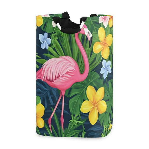 Yayeee Freestanding Laundry Hamper with Handle Collapsible Large Storage Basket for Clothes, Pink Flamingo Pattern
