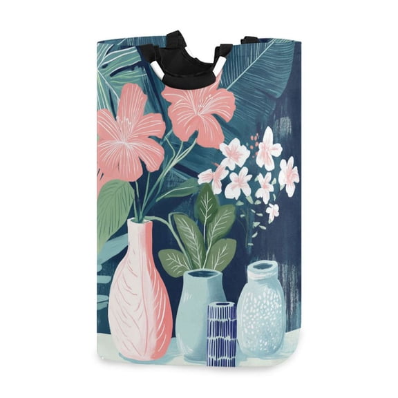 Yayeee Freestanding Laundry Hamper with Handle Collapsible Large Storage Basket for Clothes, Pink Flowers