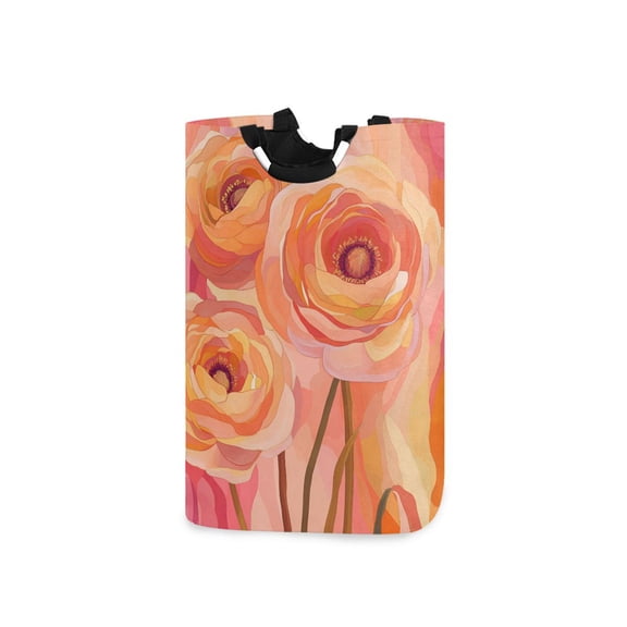 Yayeee Freestanding Laundry Hamper with Handle Collapsible Large Storage Basket for Clothes, Pink Flowers