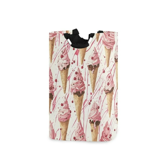 Yayeee Freestanding Laundry Hamper with Handle Collapsible Large Storage Basket for Clothes, Pink Ice Cream Pattern