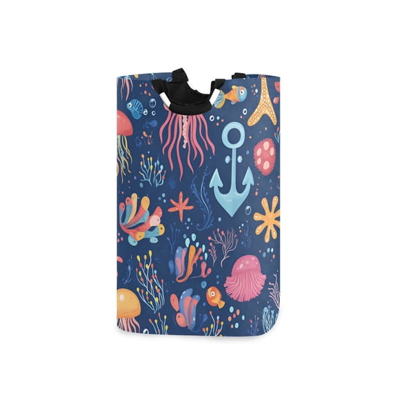 Yayeee Freestanding Laundry Hamper with Handle Collapsible Large Storage Basket for Clothes, Pink Jellyfish