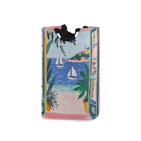 Yayeee Freestanding Laundry Hamper with Handle Collapsible Large Storage Basket for Clothes, Pink Seaside